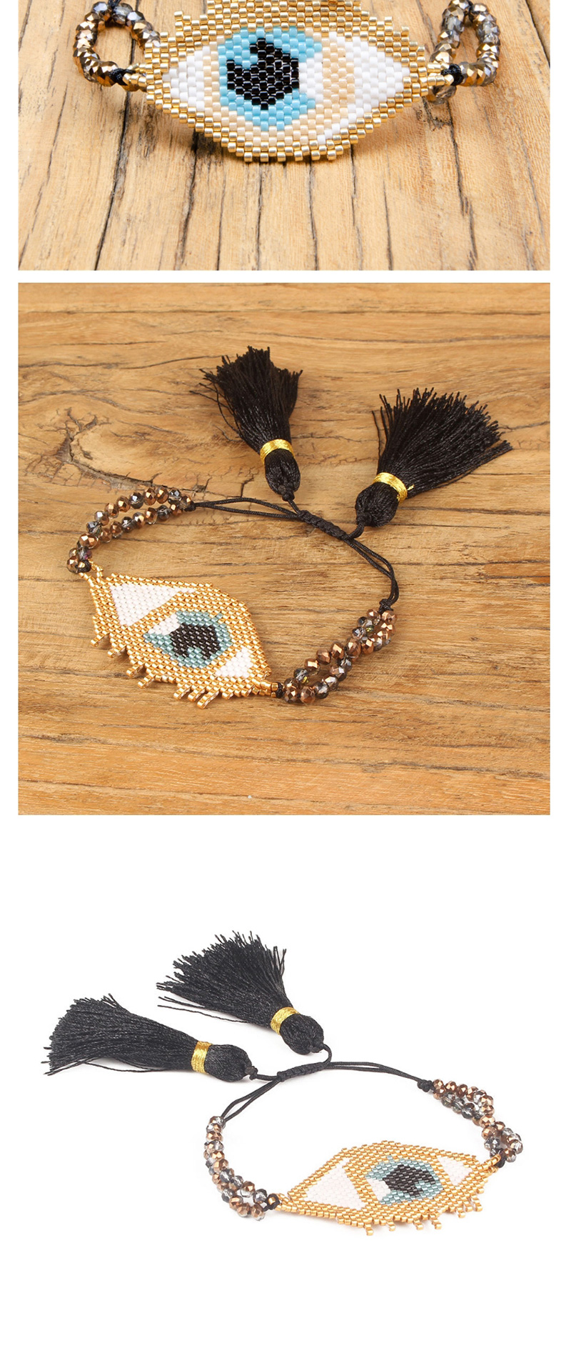 Fashion Gray Rice Beads Woven Eye Tassel Bracelet,Beaded Bracelet