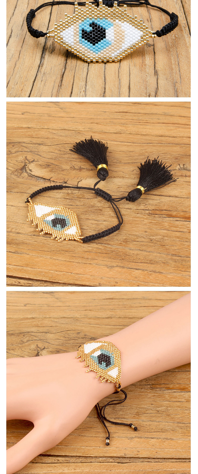 Fashion Golden Rice Beads Woven Eye Tassel Bracelet,Beaded Bracelet