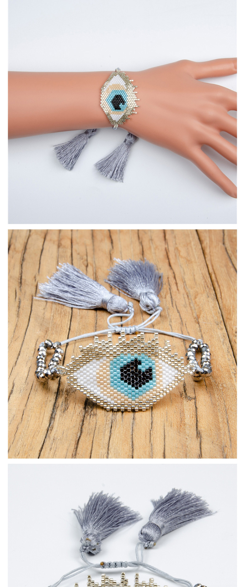 Fashion Royal Blue Rice Beads Woven Eye Crystal Tassel Bracelet,Beaded Bracelet