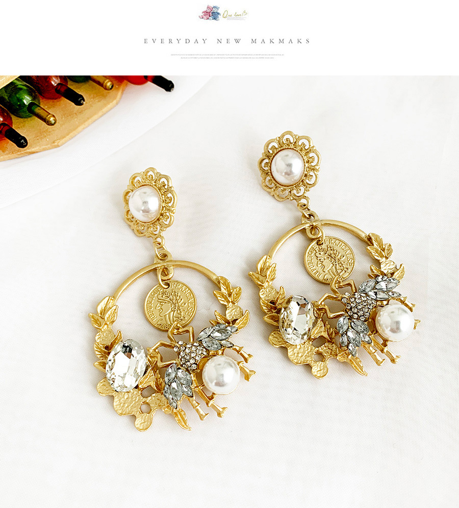 Fashion Bronze Alloy Bee Stud Earrings With Diamonds,Drop Earrings