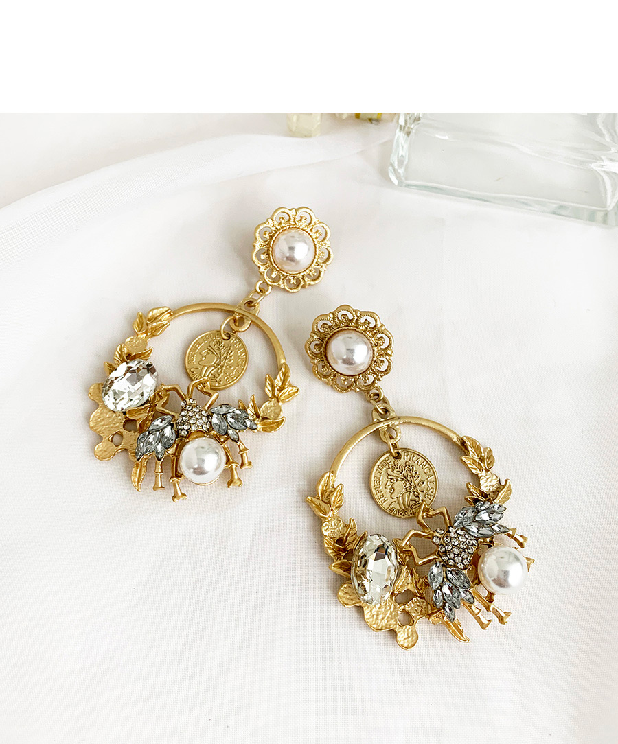 Fashion Bronze Alloy Bee Stud Earrings With Diamonds,Drop Earrings