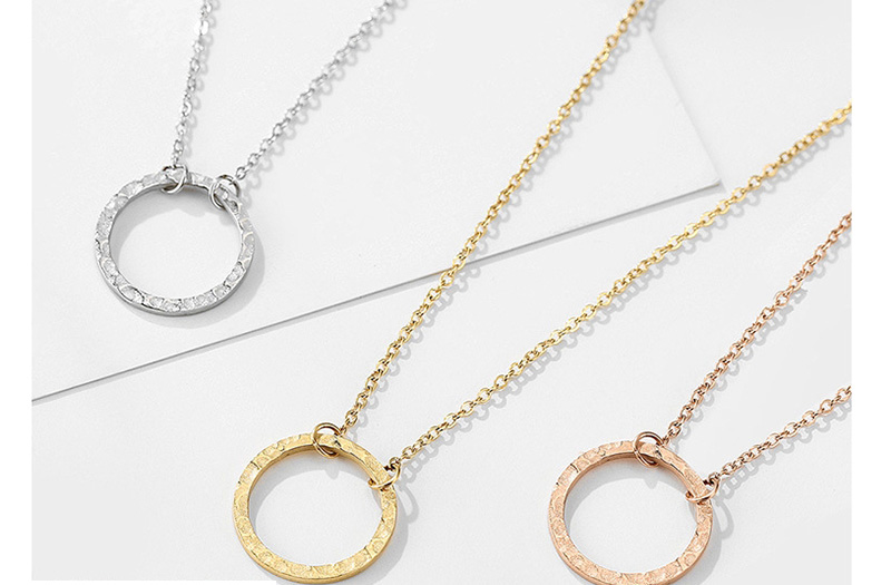 Fashion Rose Gold Rectangular Stainless Steel Geometric Round Stacked Gold-plated Necklace,Necklaces