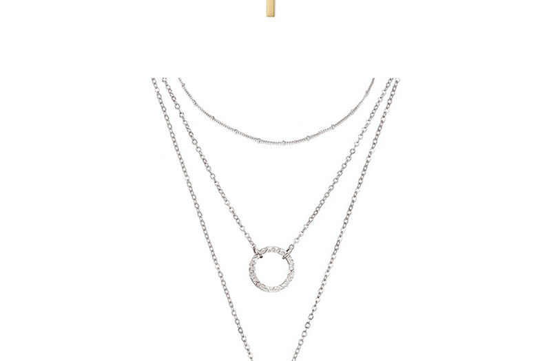 Fashion Golden Rectangular Stainless Steel Geometric Round Stacked Gold-plated Necklace,Necklaces