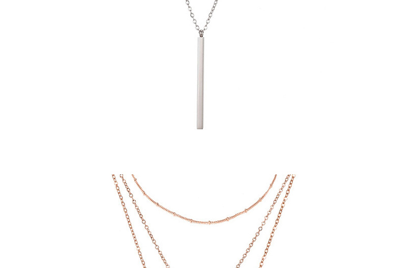 Fashion Golden Rectangular Stainless Steel Geometric Round Stacked Gold-plated Necklace,Necklaces