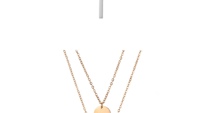 Fashion Rose Gold Rectangular Small Round Stainless Steel Double Layer Necklace,Necklaces