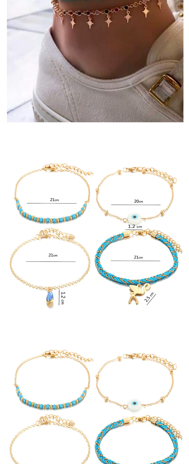 Fashion Blue Fish-shaped Beads Braided Rope Chain Anklet Suits,Fashion Anklets