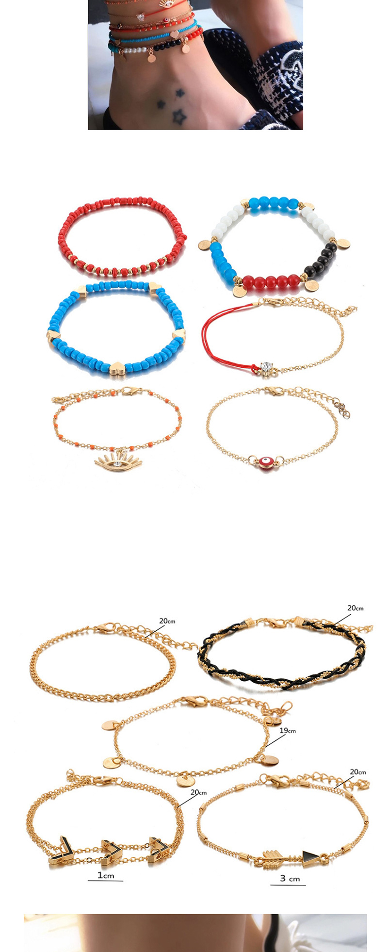 Fashion Blue Fish-shaped Beads Braided Rope Chain Anklet Suits,Fashion Anklets