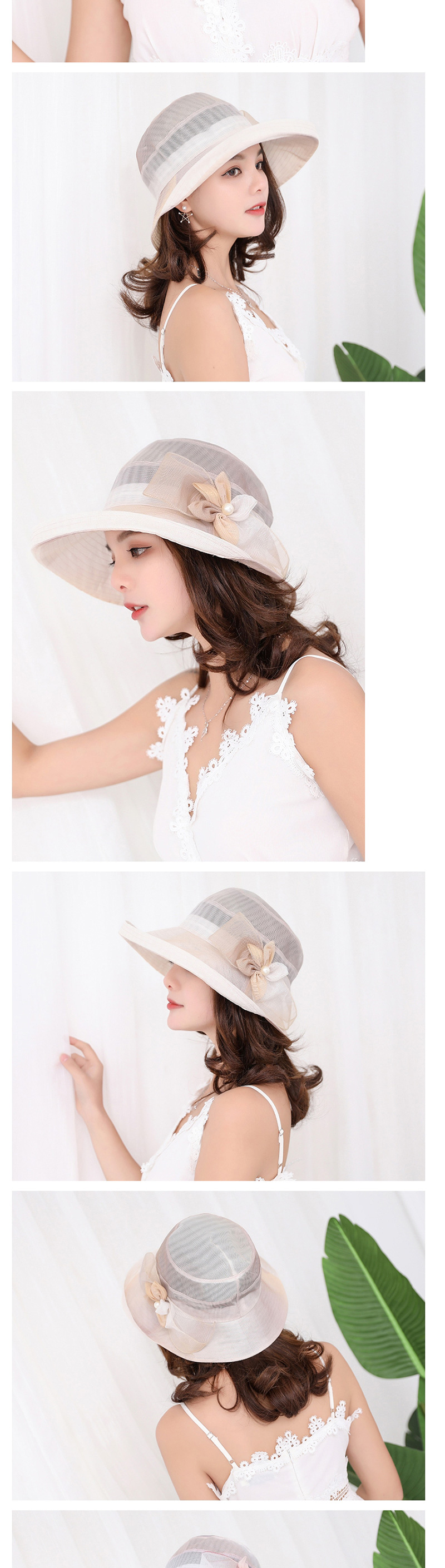 Fashion 9540 Gray Bow-knit Pearl Mesh Contrast Hat,Sun Hats