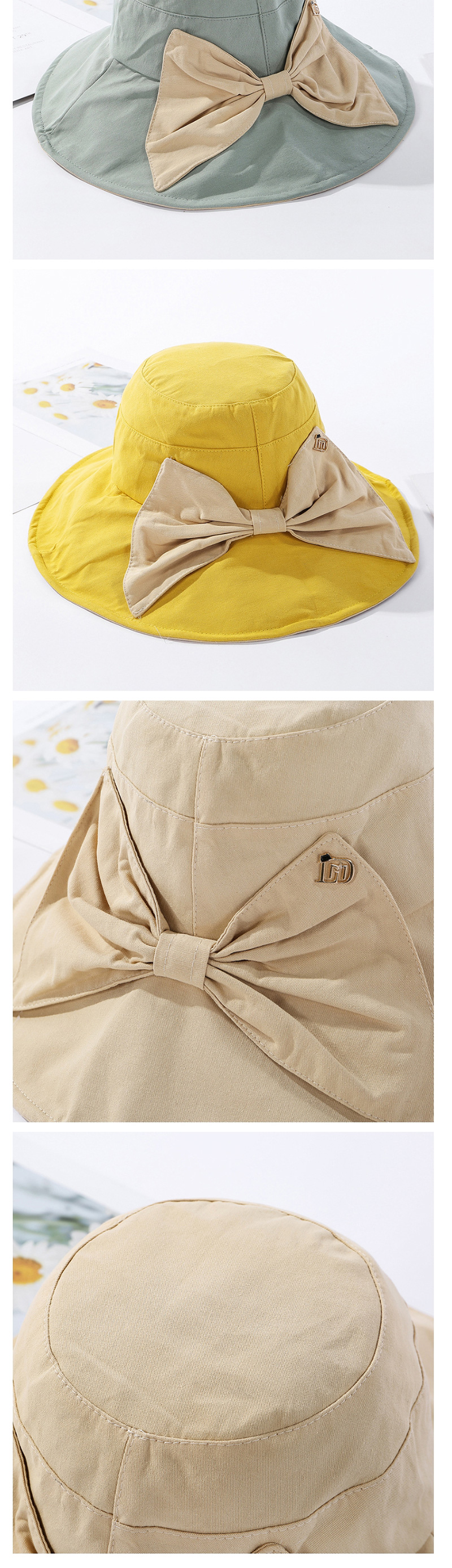 Fashion Khaki Contrasting Color Fisherman Hat With Big Eaves Bow,Sun Hats