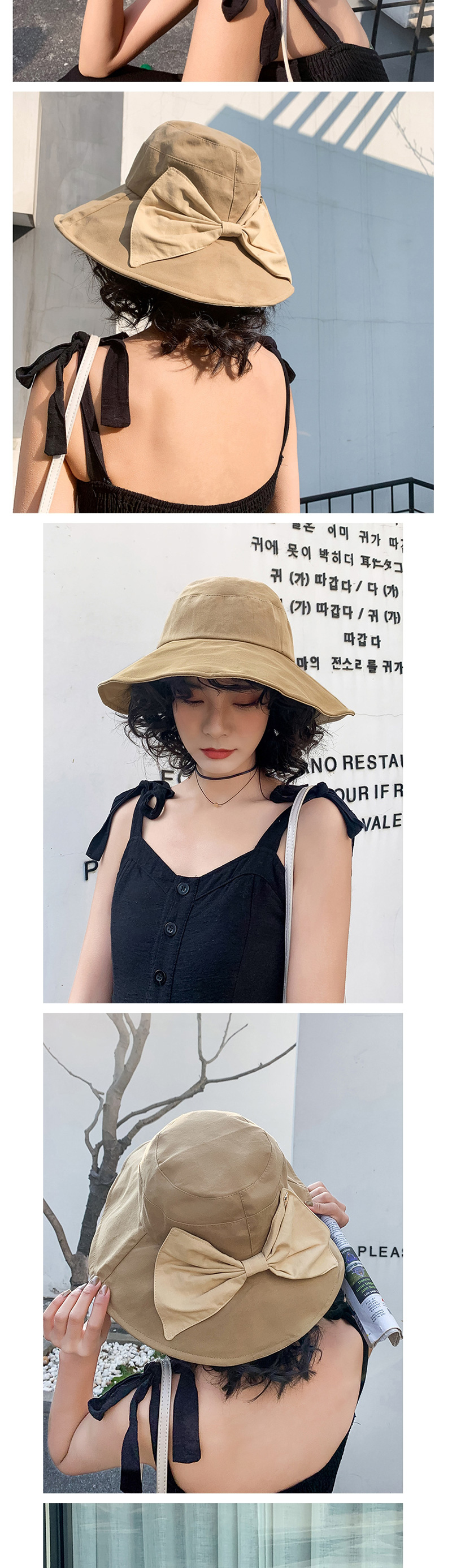 Fashion Black Contrasting Color Fisherman Hat With Big Eaves Bow,Sun Hats
