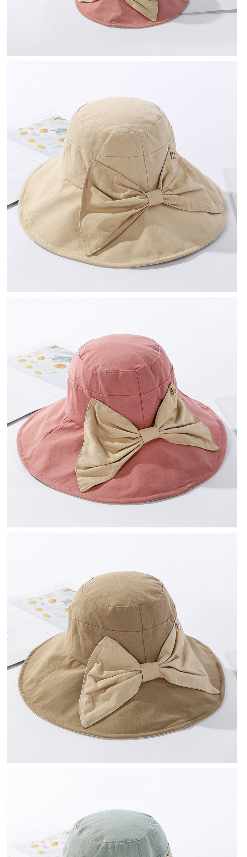 Fashion Pink Contrasting Color Fisherman Hat With Big Eaves Bow,Sun Hats