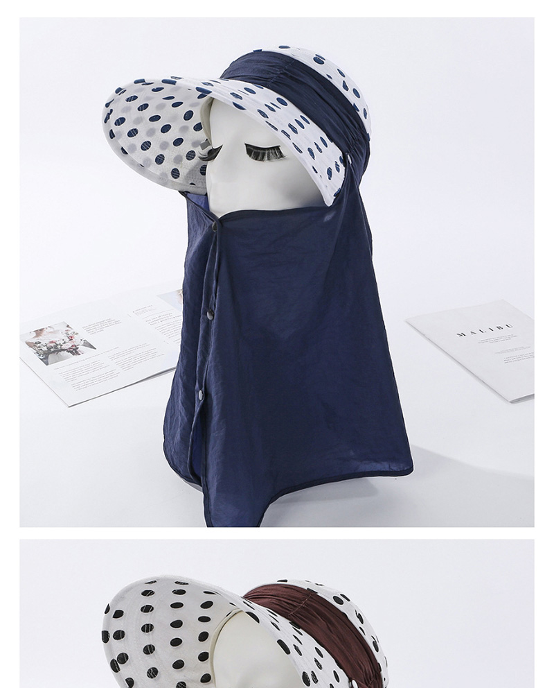 Fashion Navy Polka-dot Print Face Picking Tea Cap,Sun Hats