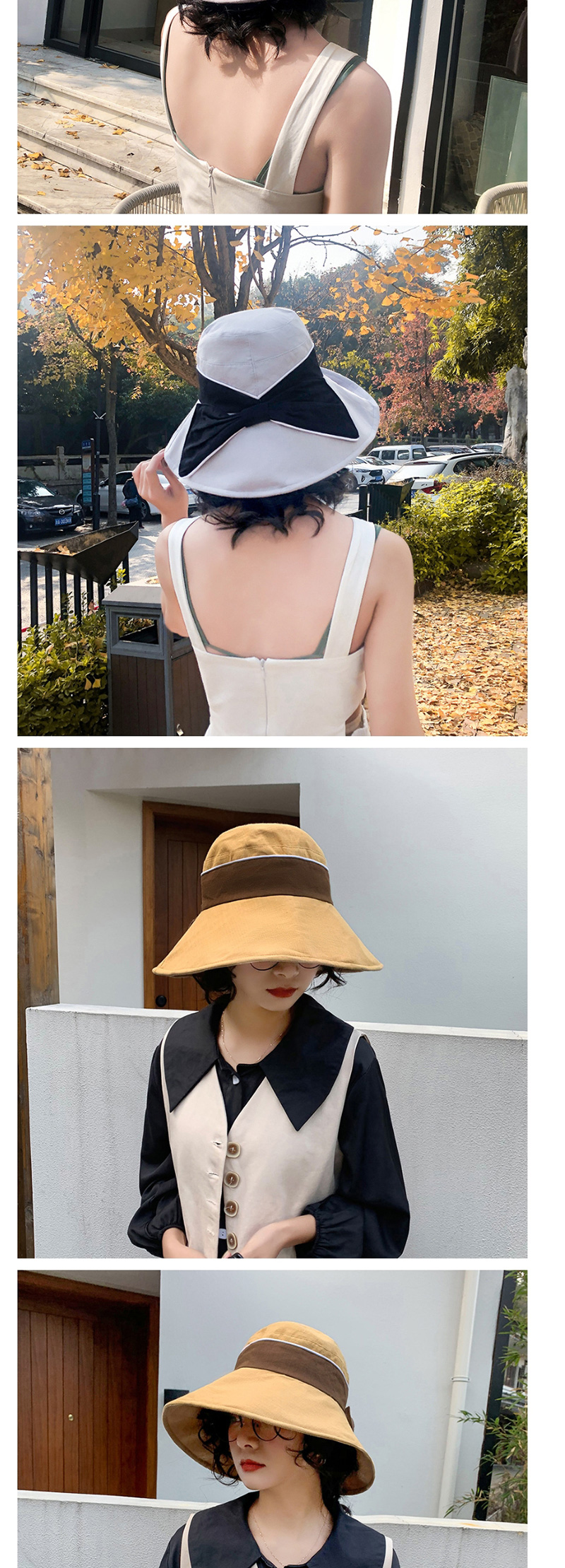 Fashion Black Contrasting Color Fisherman Hat With Big Eaves Bow,Sun Hats