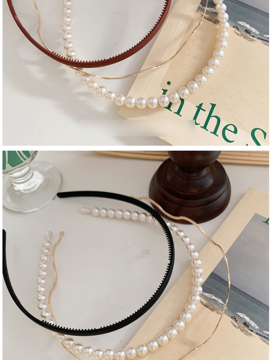 Fashion Red Wine Pearl Wave Metal Toothed Hair Hoop Combination,Head Band