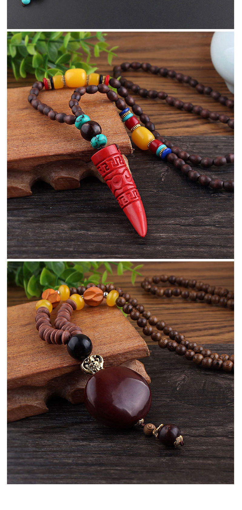 Fashion Turquoise Turquoise Wooden Beads Long Sweater Chain,Pendants