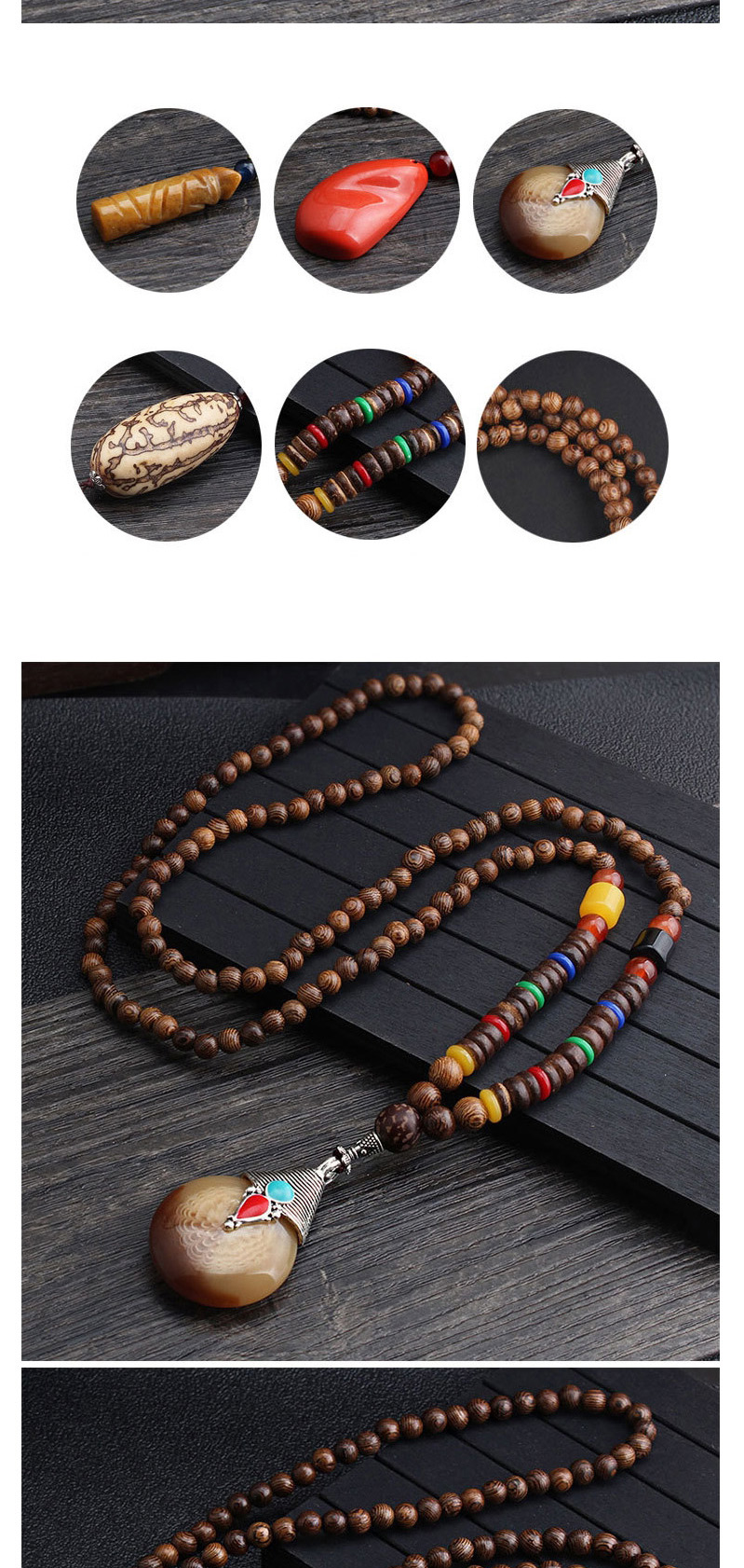 Fashion Khaki Thousand Eyes Bodhi Wood Beads Long Sweater Chain,Pendants
