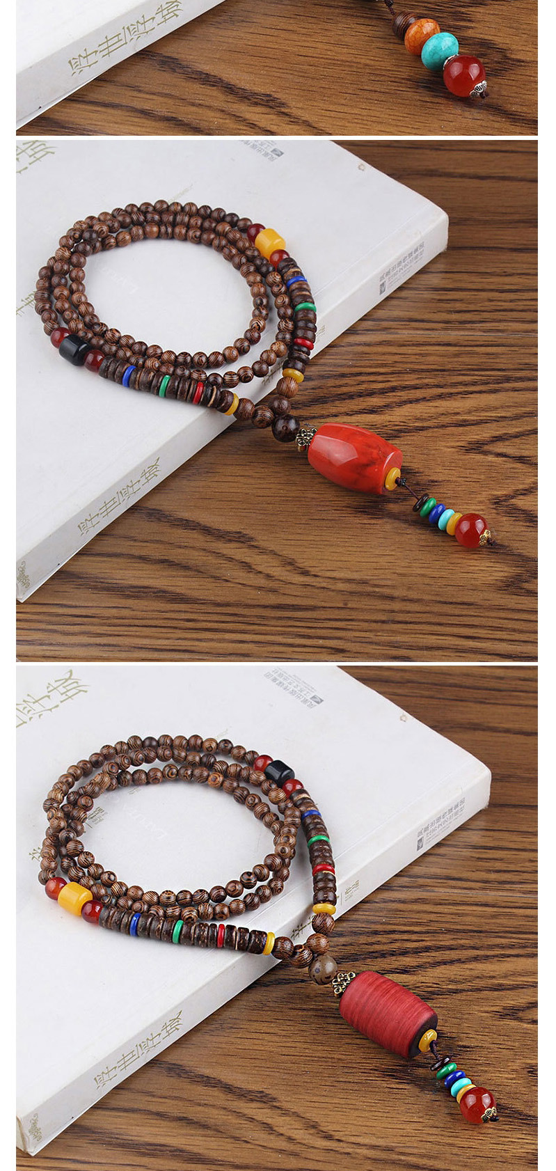 Fashion Beige Resin Safety Buckle Wooden Beads Long Sweater Chain,Pendants