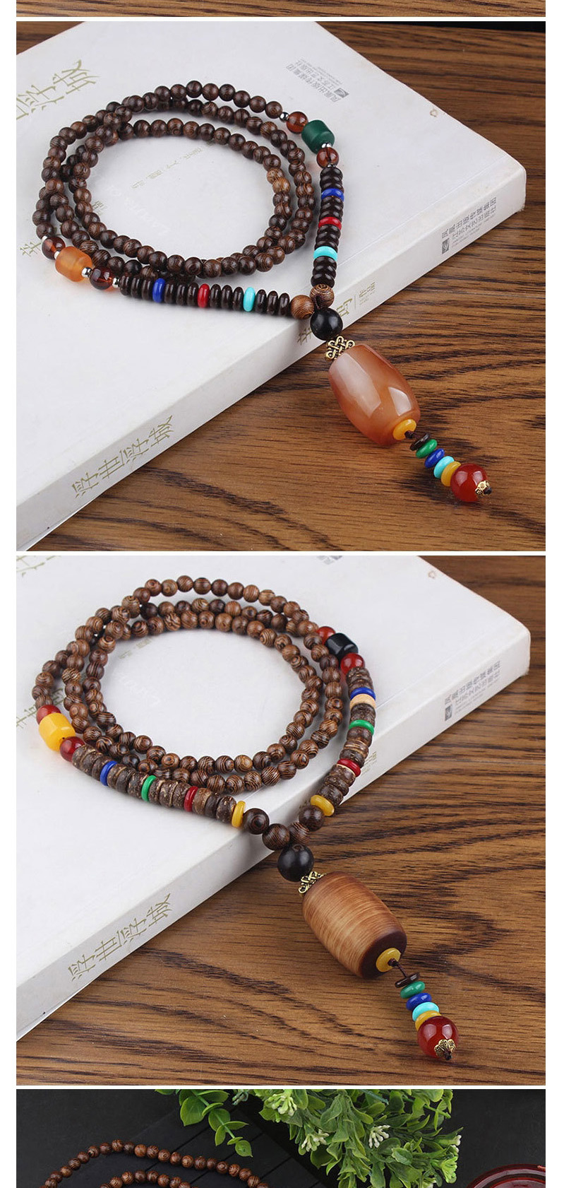 Fashion Brown Plastic Cylindrical Wooden Beads Long Sweater Chain,Pendants