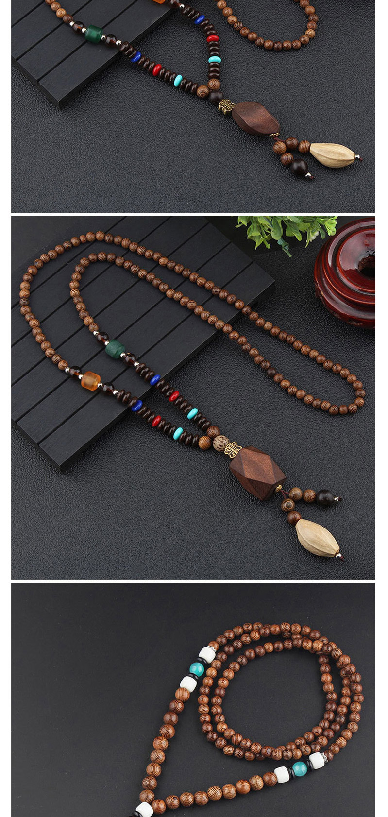 Fashion Beige Resin Abacus Wooden Beads Long Sweater Chain,Pendants