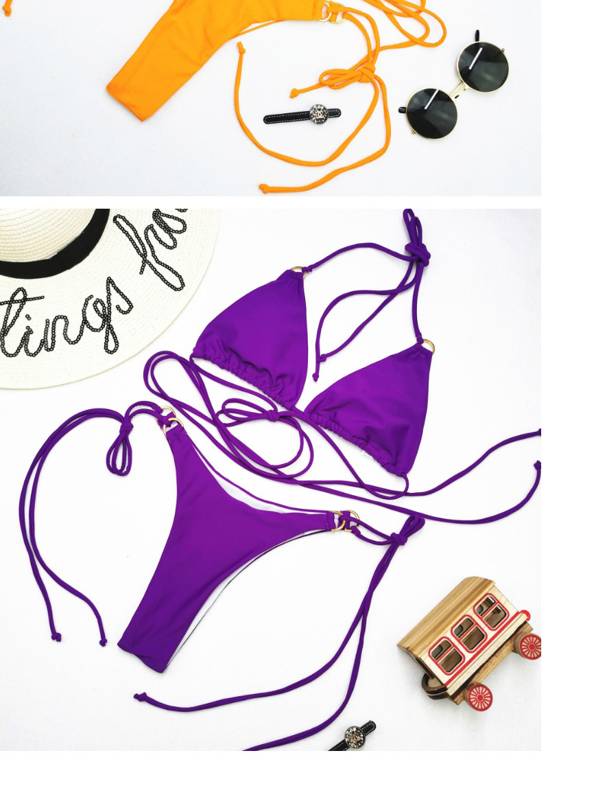 Fashion Purple Tie-strap Cutout V-neck Split Swimsuit,Bikini Sets