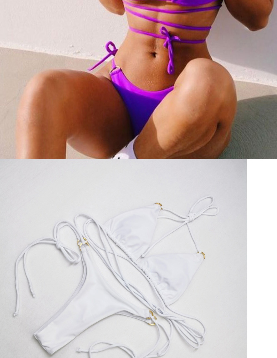 Fashion White Tie-strap Cutout V-neck Split Swimsuit,Bikini Sets
