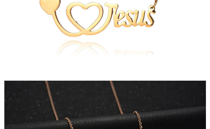 Fashion Rose Gold Letter Love Hollow Titanium Steel Necklace,Necklaces