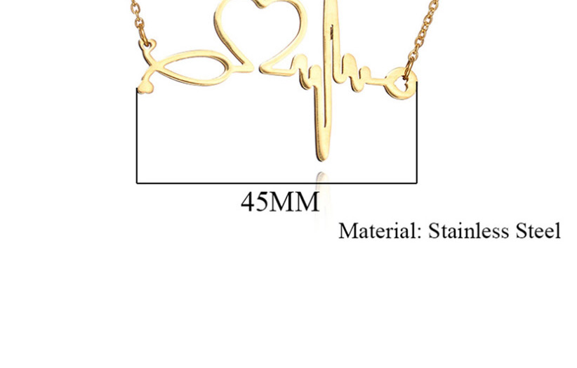 Fashion Golden Ecg Titanium Steel Openwork Necklace,Necklaces