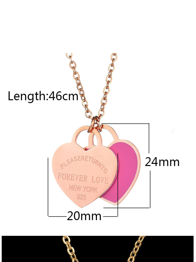 Fashion Green Heart-golden Stainless Steel Double Heart Enamel Letter Necklace,Necklaces
