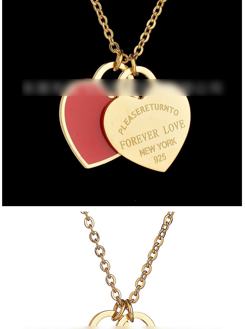 Fashion Green Heart-rose Gold Stainless Steel Double Heart Enamel Letter Necklace,Necklaces