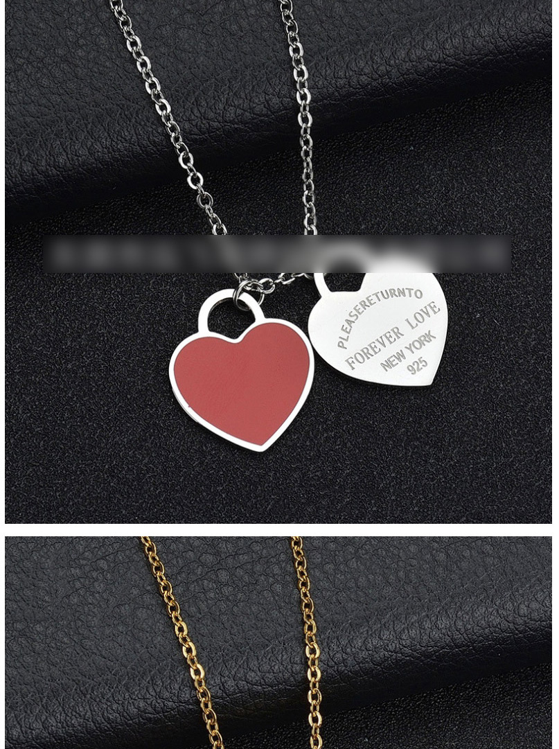 Fashion Green Heart-steel Stainless Steel Double Heart Enamel Letter Necklace,Necklaces