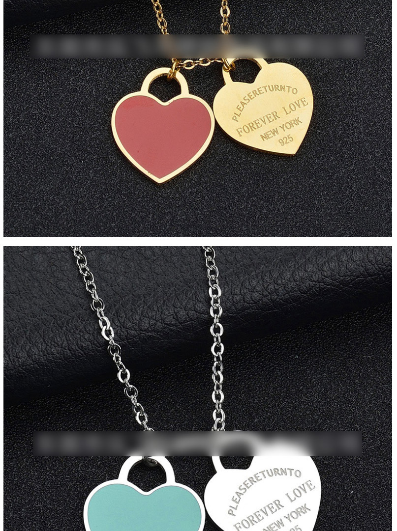 Fashion Red Heart-steel Stainless Steel Double Heart Enamel Letter Necklace,Necklaces