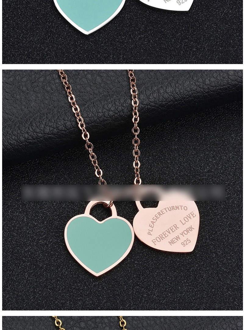 Fashion Rose Heart-rose Gold Stainless Steel Double Heart Enamel Letter Necklace,Necklaces