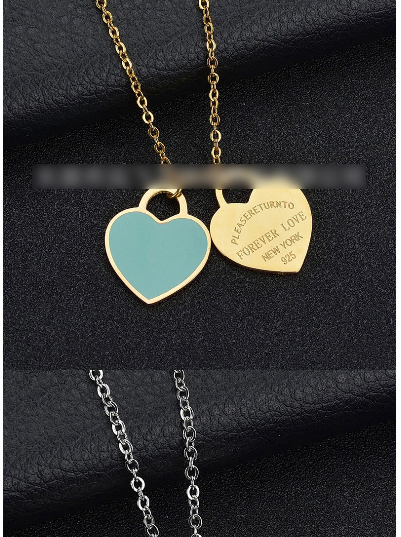 Fashion Green Heart-rose Gold Stainless Steel Double Heart Enamel Letter Necklace,Necklaces