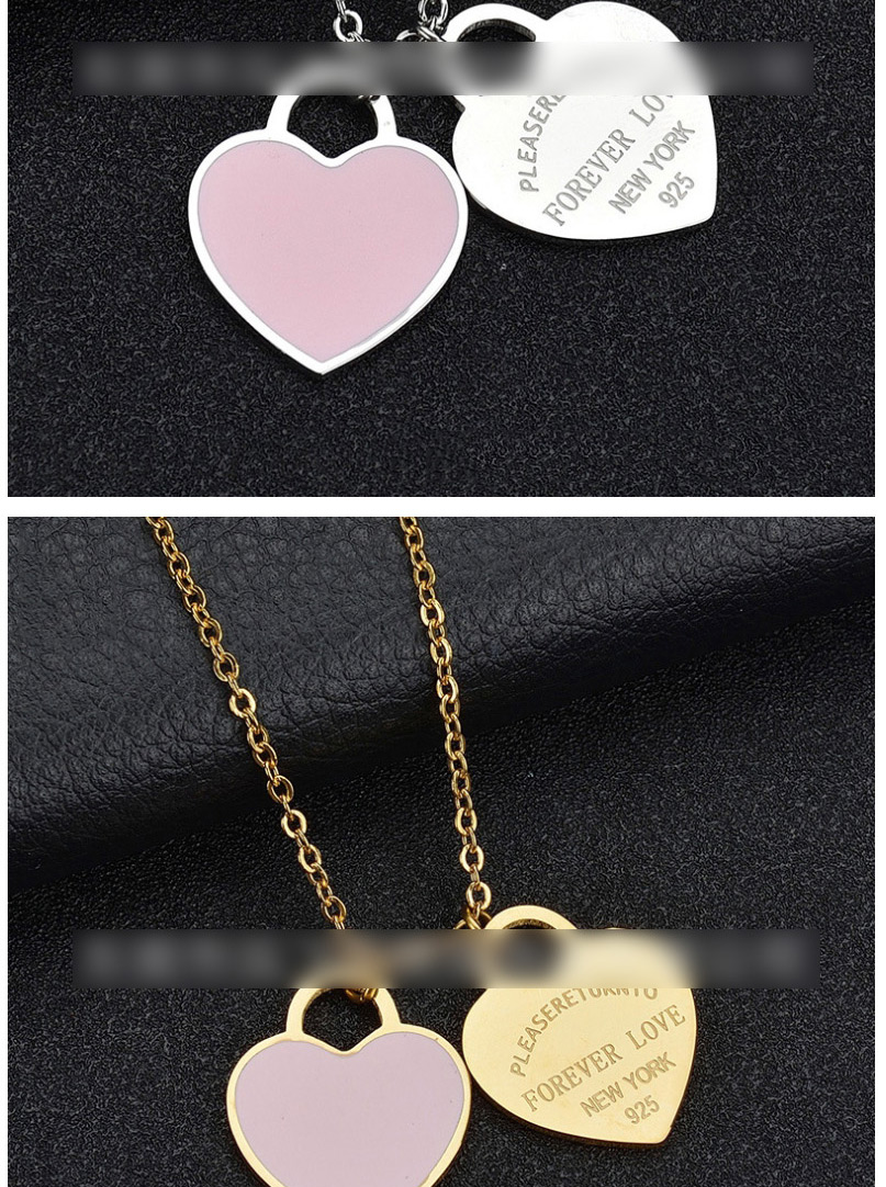 Fashion Red Heart-rose Gold Stainless Steel Double Heart Enamel Letter Necklace,Necklaces