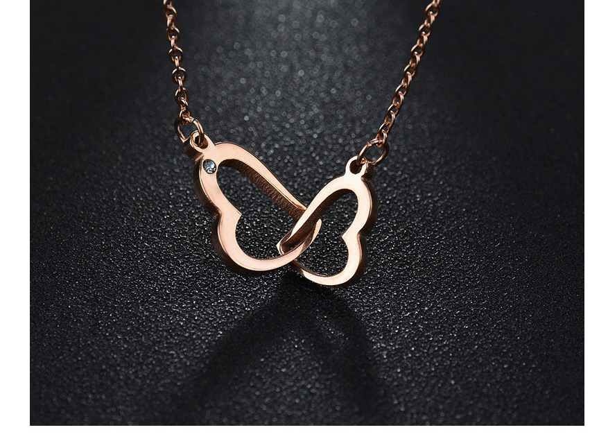 Fashion Steel Color Double Heart Diamond Stainless Steel Hollow Sweater Chain,Necklaces