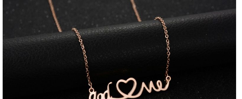 Fashion Rose Gold Letter Love Hollow Couple Stainless Steel Necklace,Necklaces