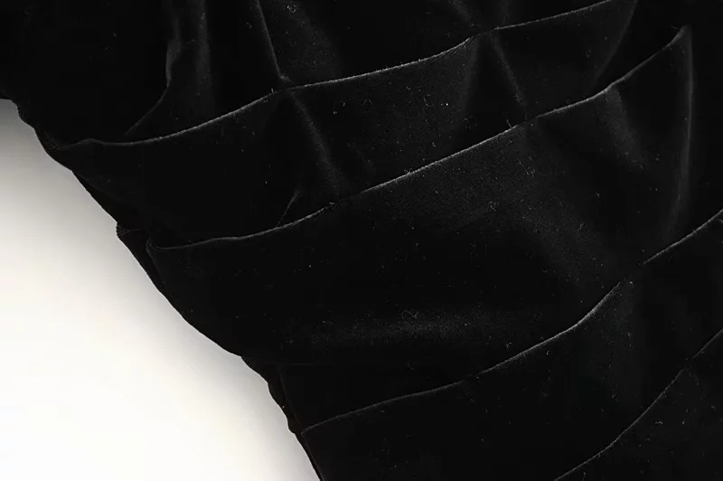 Fashion Black Pleated V-neck Velvet Short Sleeve Top,Shorts
