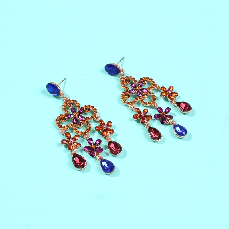 Fashion Golden Crystal Flower Geometric Earrings,Drop Earrings