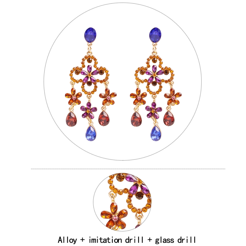 Fashion Golden Crystal Flower Geometric Earrings,Drop Earrings