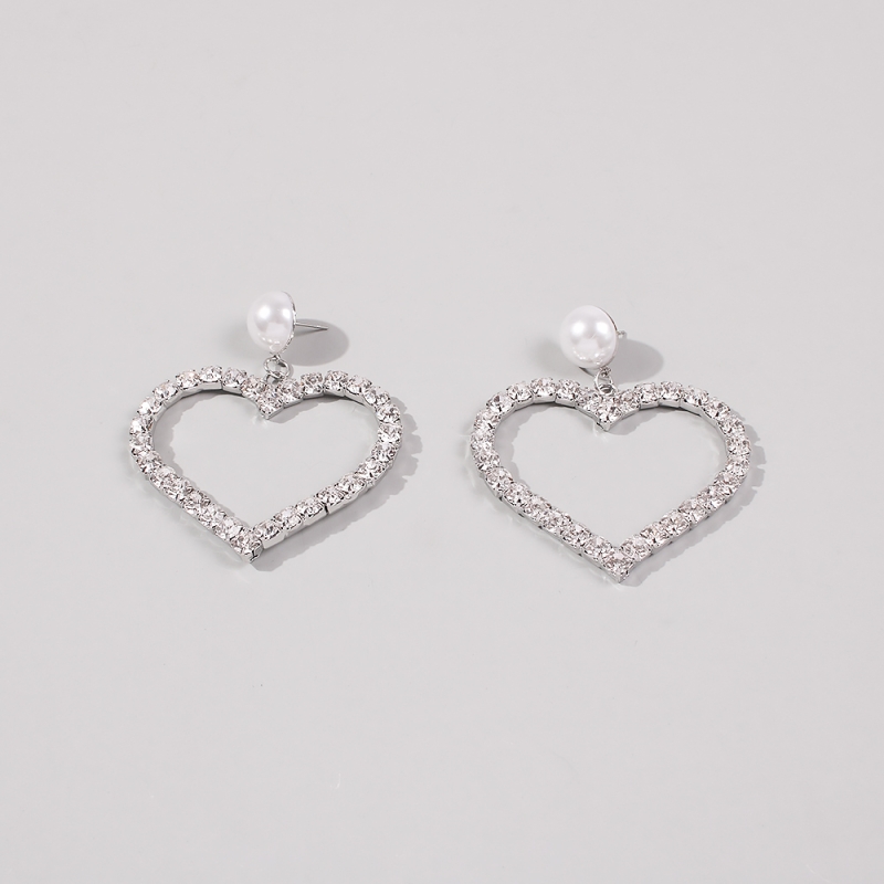 Fashion White K Love Heart Pierced Earrings With Diamonds,Drop Earrings
