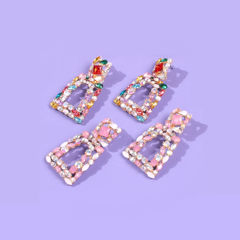 Fashion Color System Geometric Keystone Cutout Earrings With Diamonds,Drop Earrings