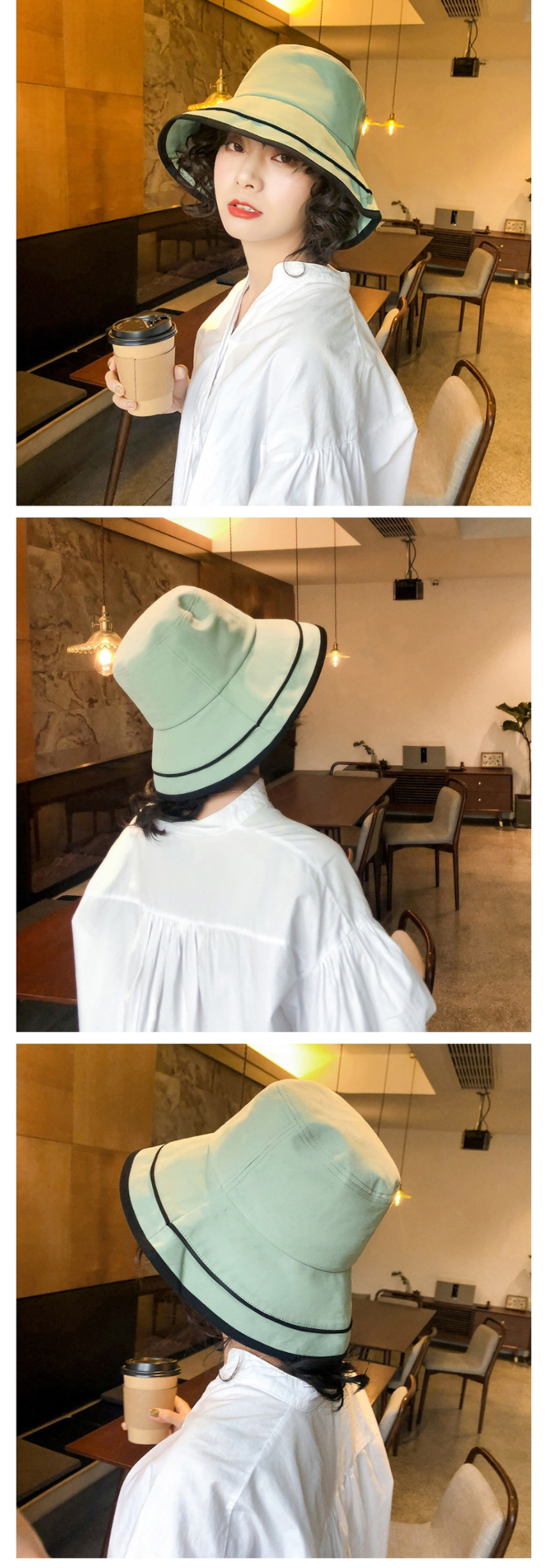 Fashion Aqua Green Cotton Stitching Contrast-layer Stacked Fisherman Hat,Sun Hats
