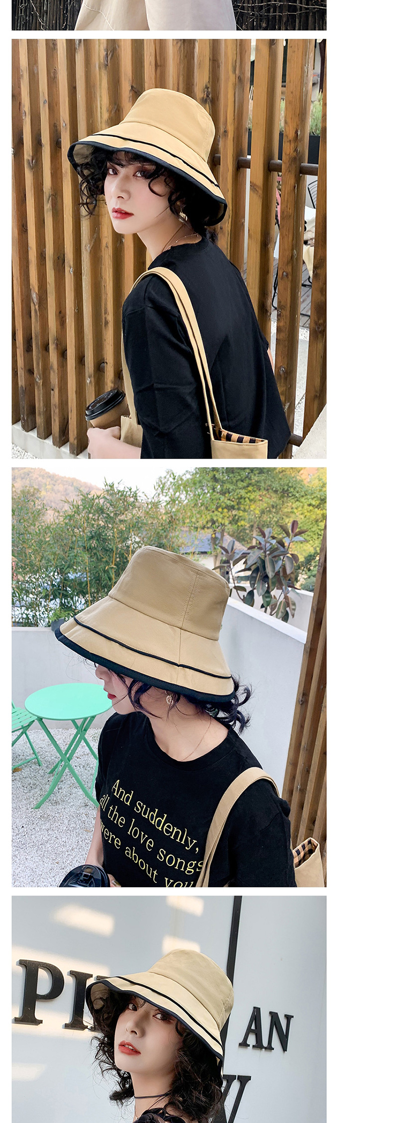 Fashion Khaki Cotton Stitching Contrast-layer Stacked Fisherman Hat,Sun Hats