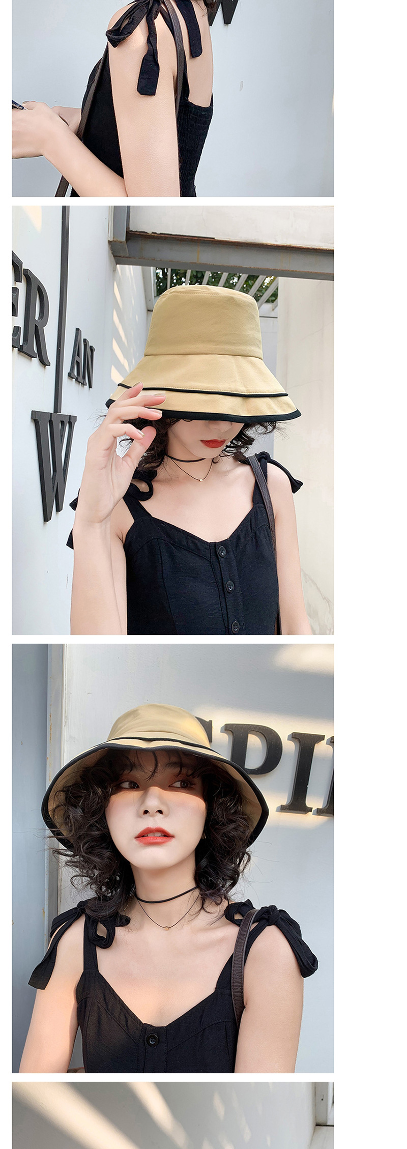 Fashion Khaki Cotton Stitching Contrast-layer Stacked Fisherman Hat,Sun Hats