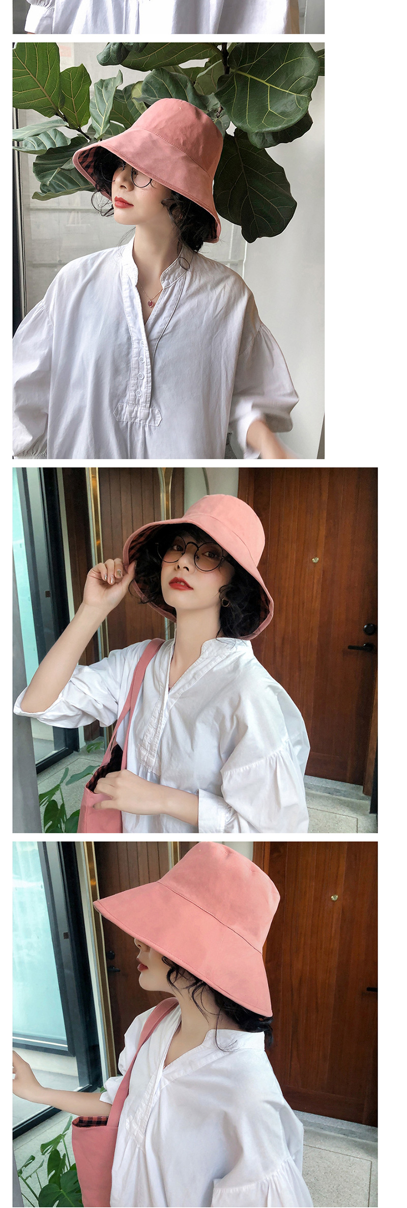 Fashion Beige Plaid Reversible Fisherman Hat,Sun Hats