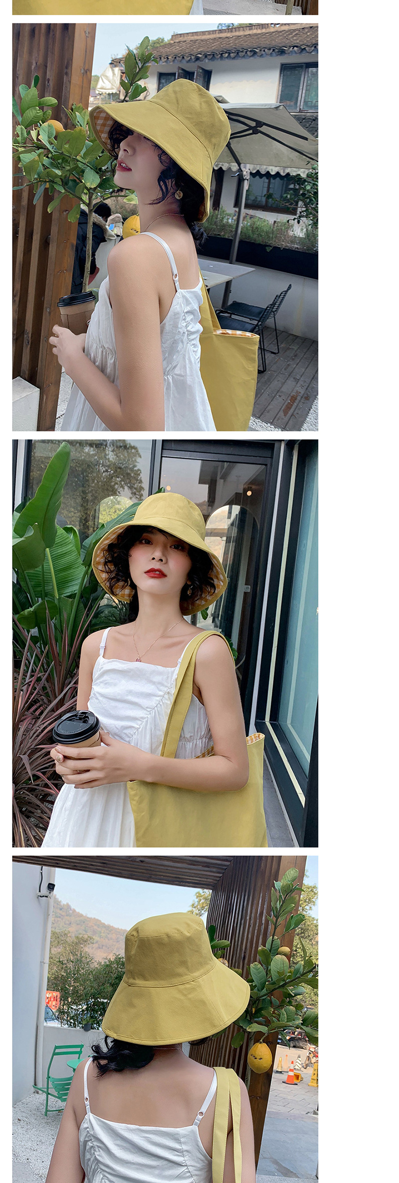Fashion Khaki Plaid Reversible Fisherman Hat,Sun Hats