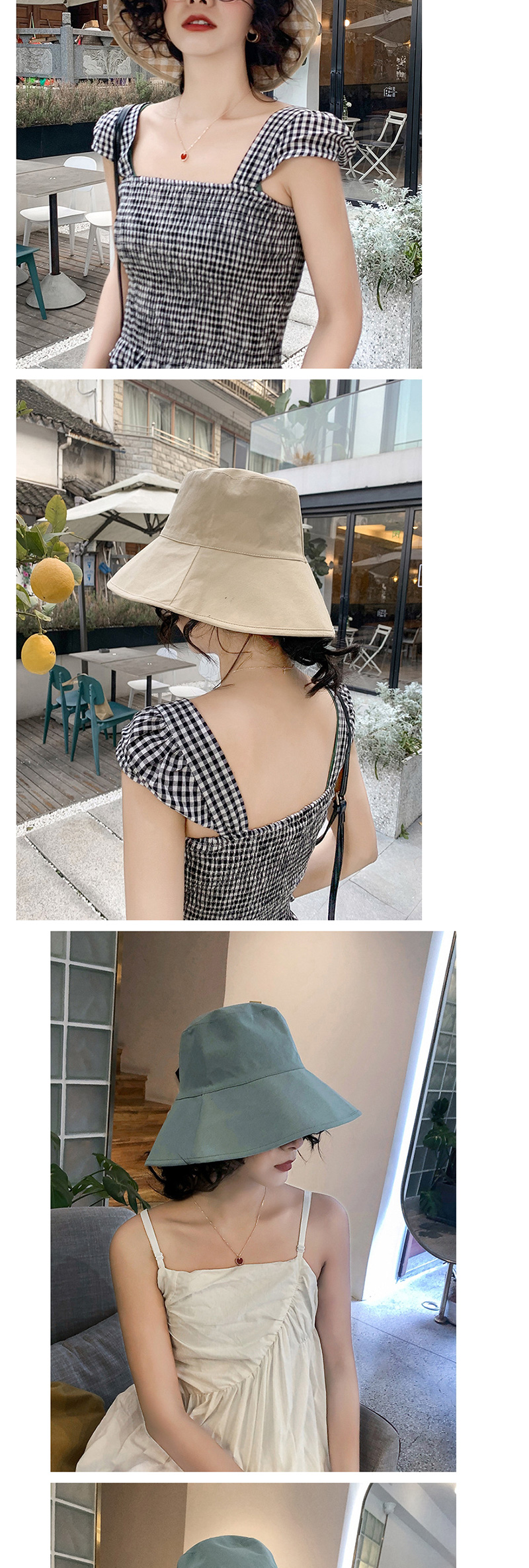 Fashion Aqua Green Plaid Reversible Fisherman Hat,Sun Hats