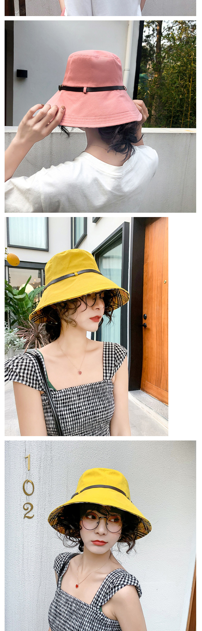 Fashion Yellow Houndstooth Cotton Fisherman Hat,Sun Hats