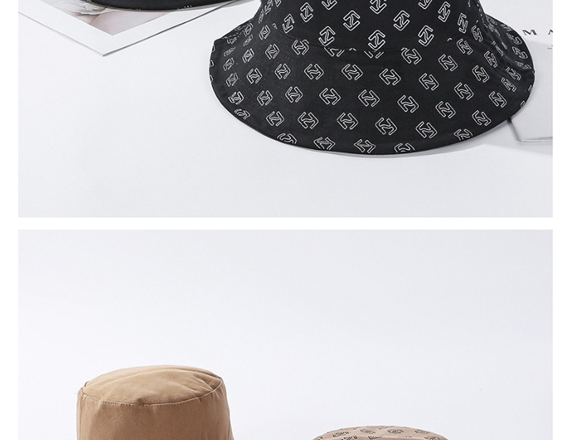 Fashion Beige Lettering Cotton Fisherman Hat On Both Sides,Sun Hats