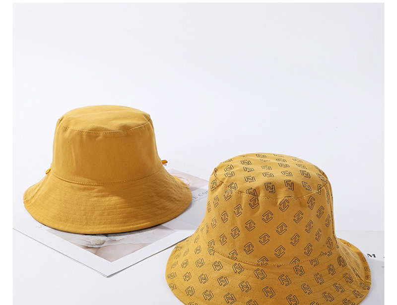Fashion Yellow Lettering Cotton Fisherman Hat On Both Sides,Sun Hats
